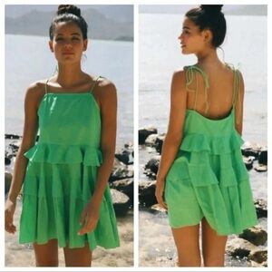 ANTHROPOLOGIE COUSIN the label XS NWT Green linen blend MINI Tiered Dress BOHO